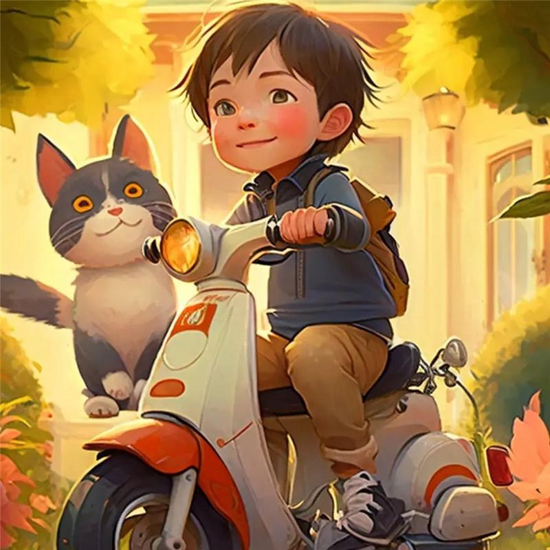 可爱动漫小男生带猫咪骑摩托头像图片（6张）-二次元COS分享次元吧